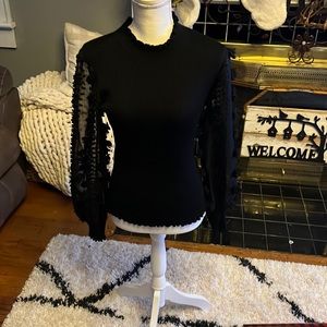 Black top (L), sheer sleeves, worn once.